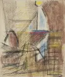 Edmund Piotrowicz, Na jeziorze, tusz pióro, akwarela, papier