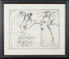 Franciszek Starowieyski, Kompozycja rysowana zeschłą różą, 1985, tusz, patyk, papier beżowy