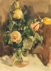 Marcin Kitz, RÓŻE W WAZONIE, 1934, akwarela, ołówek, papier