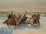 Tadeusz Kokietek, ZAGŁOBA NA KULIGU, 1962, olej, płótno