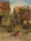 Robert Śliwiński, SCENA ULICZNA Z MAŁEGO MIASTECZKA, 1873, olej, deska