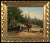 Gustav Zorn, ODPOCZYNEK U WODOPOJU, 1876, olej, płótno