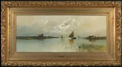 Eduard Fischer, PORANEK NAD KANAŁEM IJMUIDEN W HOLANDII, olej, płótno