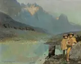 Kazimierz Bieńkowski, JUHASI NAD TATRZAŃSKIM STAWEM, 1899, olej, płótno
