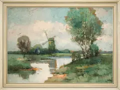 Otto Wild, WIATRAK NAD WODĄ, olej, płótno