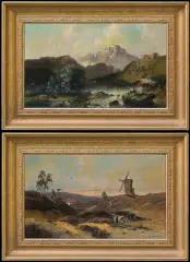Georg Köster, JEZIORO W GÓRACH (para obrazów), olej, tektura