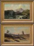 Georg Köster, JEZIORO W GÓRACH (para obrazów), olej, tektura