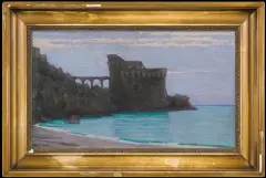 Edward Okuń, FORT NAD MORZEM, 1920, olej, sklejka