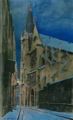 KOŚCIÓŁ SAINT-SEVERIN W PARYŻU by Odo (Otton) Dobrowolski, 1910, tusz, akwarela, gwasz, papier, sold Jun 2010
