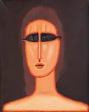 GŁOWA DZIEWCZYNY W OKULARACH by Jerzy Nowosielski, 1992, olej, płótno, sold Jun 2010