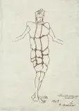 Tadeusz Kantor, CZŁOWIEK-PAKUNEK, 1963, sepia, pióro, papier kremowy