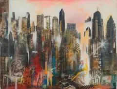 Anna Mikke, Shanghai City‎, 2009, collage, akryl, płótno
