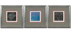 Trzy prace by Jan Dobkowski, 1984, serigrafia barwna, papier, sold Mar 2010