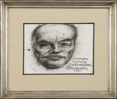 Franciszek Starowieyski, Anamorfoza mej twarzy do oglądania z lewej, 1994, pastel, węgiel, papier