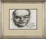 Anamorfoza mej twarzy do oglądania z lewej by Franciszek Starowieyski, 1994, pastel, węgiel, papier, sold Mar 2010