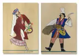 Prace z teki Polish Peasants’Costumes by Zofia Stryjeńska, 1939, gwasz, szablon (pochoir), offered Mar 2010