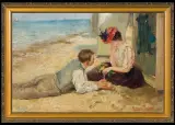 Maurycy Trębacz, NA PLAŻY, 1989, olej, płótno naklejone na tekturę