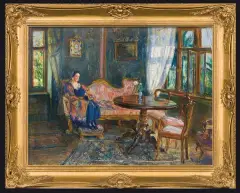 Artur Markowicz, W SALONIE - PORTRET ŻONY, 1924, pastel, tektura