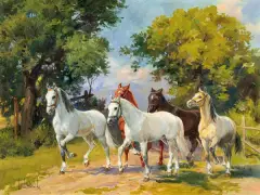KONIE by Leszek Piasecki, olej, płótno, sold Mar 2010
