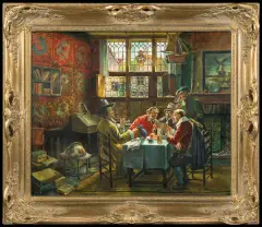 Adolf Nauer, U NOTARIUSZA - CZYTANIE LISTU, olej, płótno