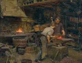 PRZY PRACY W KUŹNI by Marie-François Firmin-Girard, olej, płótno naklejone na tekturę, sold Mar 2010
