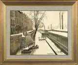 Odo (Otton) Dobrowolski, ŚNIEG NAD SEKWANĄ, 1911, akwarela, tusz, papier