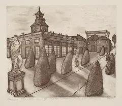 Andrzej Tadeusz Kotkowski, Warszawa - Pałac w Wilanowie, 2008, akwaforta, akwatinta sepiowa, papier