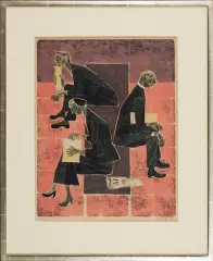 Marek Żuławski, W galerii, 1955, litografia barwna, papier kremowy