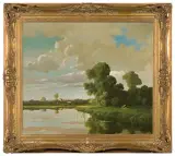 Josef Mühlbeck, PEJZAŻ WIOSENNY, olej, płótno