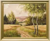 A.H. Reincke, PEJZAŻ LETNI Z BRZOZAMI, 1948, olej, płótno