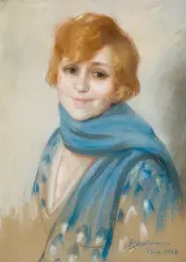 Piotr Stachiewicz, BLONDYNKA W BŁĘKITNYM SZALU, 1923, pastel, papier