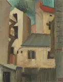 Marek Żuławski, DOMY, 1929, olej, tektura