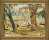 Witold Zacharewicz, Postacie nad wodą, 1968, olej, płótno naklejone na tekturę