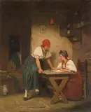 Adolf Schmidt, DZIEWCZYNY NAD KSIĄŻKĄ, 1869, olej, płótno