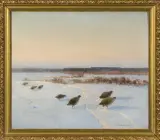 KUROPATWY NA ŚNIEGU by Wiktor Korecki, olej, tektura, sold Dec 2009
