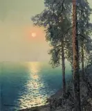 W NOC KSIĘŻYCOWĄ NAD MORZEM by Wiktor Korecki, olej, płótno, offered Dec 2009
