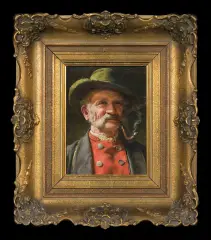 MĘŻCZYZNA Z FAJKĄ by Fritz Wagner, olej, płótno, sold Dec 2009