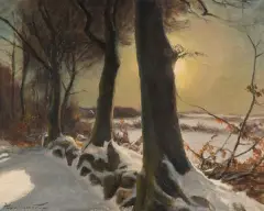 Hans Mortensen Agersnap, PEJZAŻ ZIMOWY, olej, płótno