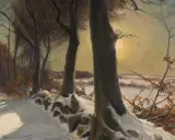 Hans Mortensen Agersnap, PEJZAŻ ZIMOWY, olej, płótno