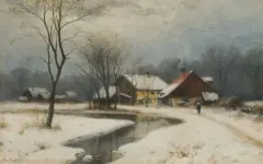 August [Karl Martin] Splitgerber, WIOSKA ZIMĄ, olej, płótno