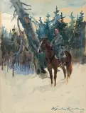 UŁAN NA PIKIECIE by Wojciech Kossak, 1919, akwarela, gwasz, papier, sold Dec 2009