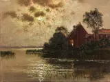 KSIĘŻYCOWY PEJZAŻ NADWODNY by Ernst Hugo Lorenz-Murowana, olej, płótno, sold Dec 2009