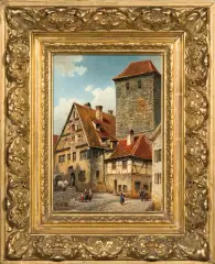 Paul Wilhelm Meyerheim, ULICZKA W ROTHENBURGU, olej, deska