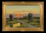 W LETNI WIECZÓR by Wiktor Korecki, olej, płótno, sold Dec 2009