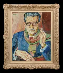 Mela - (Melania Mutermilch) Muter, PORTRET MĘŻCZYZNY W OKULARACH, olej, sklejka