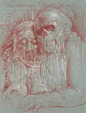 IM MEINEN ELTERN GRAB by Franciszek Starowieyski, 1991, pastel, sangwina, papier szarozielony, sold Nov 2009