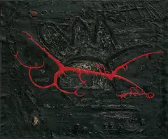 Jonasz Stern, CZARNY LĄD, 1961, technika mieszana, collage, płótno
