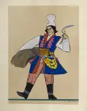 Praca z teki Polish Peasants’Costumes by Zofia Stryjeńska, 1939, gwasz, szablon (pochoir), offered Nov 2009