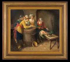 Georges Appert, WALKA KOGUTÓW, olej, płótno