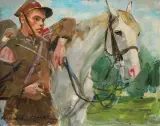TRĘBACZ UŁANÓW by Wojciech Kossak, 1936, olej, tektura, offered Oct 2009